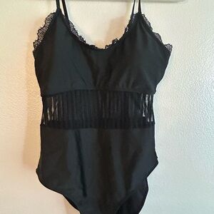 Elegant Black Lace Trimmed Women's Swimsuit